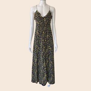 Armani Exchange Black and Yellow Dot Print Ruffle Maxi Dress Size 10